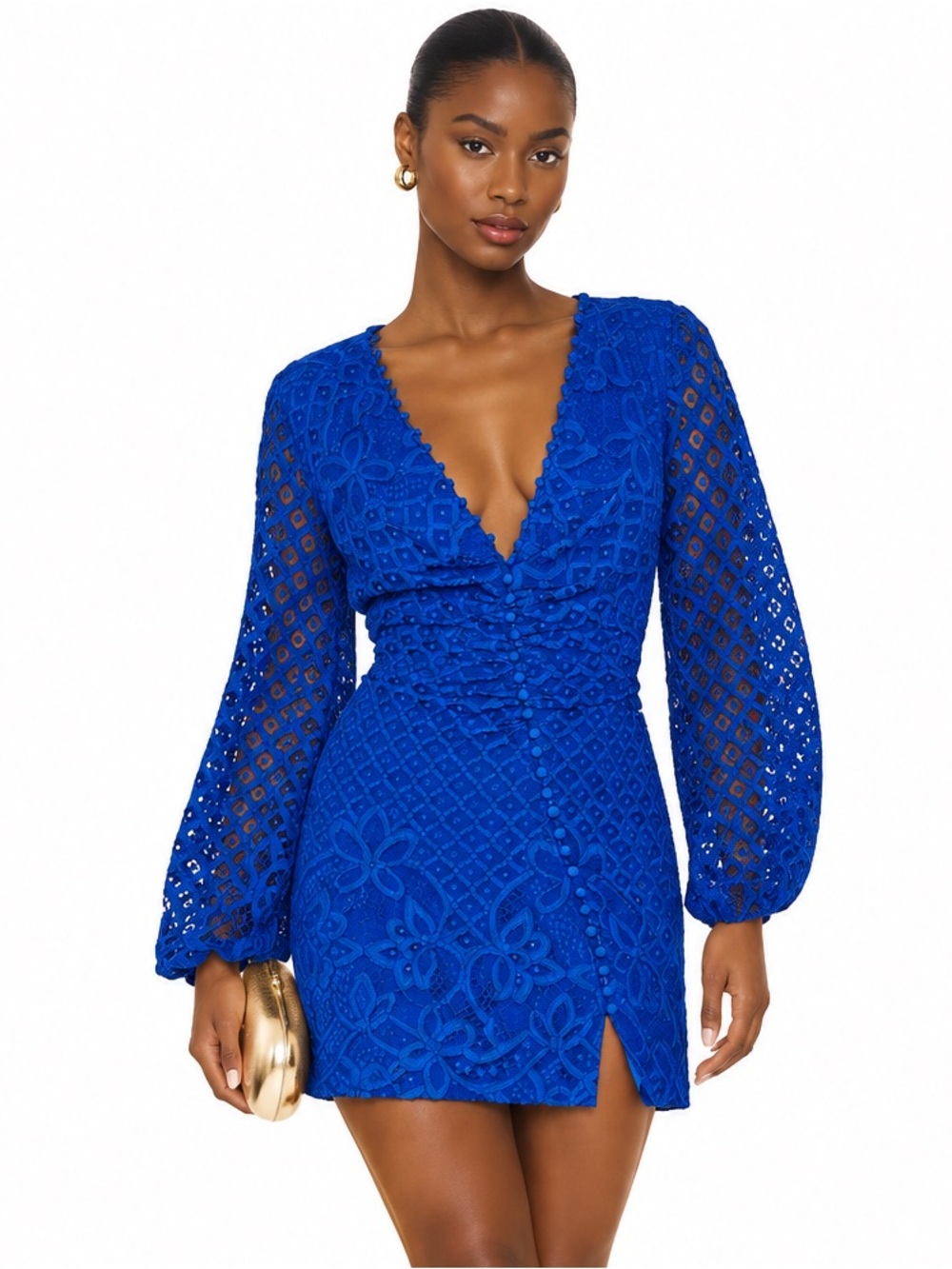 BARDOT Lilly Lace Long Sleeve Mini Electric Blue Dress Size S
